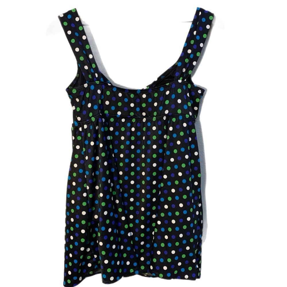 Longitude Black Polka Dot One-Piece Swimdress Blue Green White 12P Retro Pinup - Picture 2 of 12